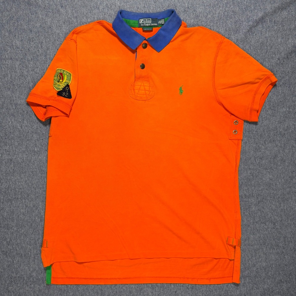 90s Polo Ralph Lauren Mens Orange Canoe Kayak Club Patch Polo XL Custom Fit